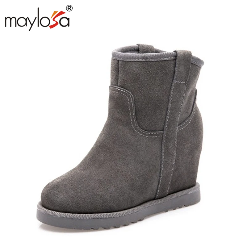 

MAYLOSA Women Snow Boots Genuine Leather Warm Wool Winter Boots woman slope increasing short boots