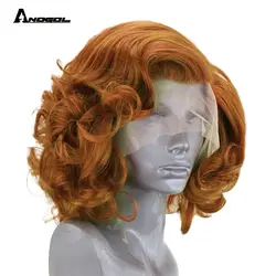 Anogol высокое температура волокно огонь смесь Оранжевый Короткие средства ухода за кожей волна боб парик синтетические передние волосы на