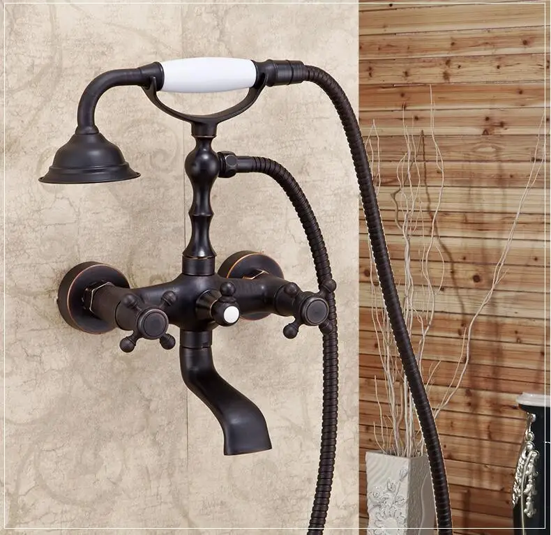 Black antique brass wall mount shower faucet set bath and shower faucet with Slide bar hot and
