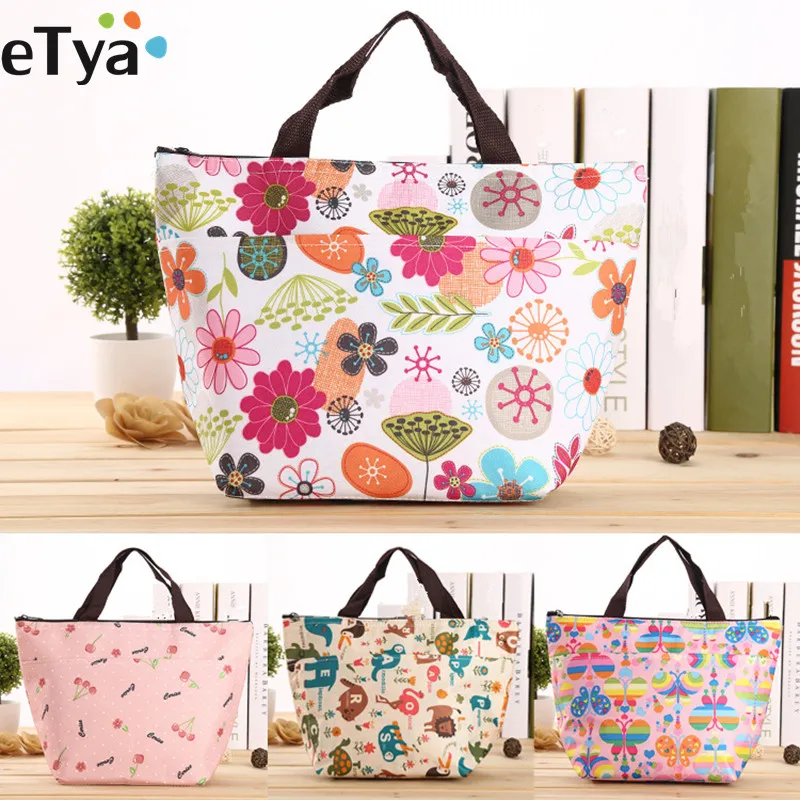 

eTya Flower Oxford Picnic Food Cold Thermal Lunch Bag For Female Lady Girl Women Fashion Lunch Box Shopping Tote Handbag