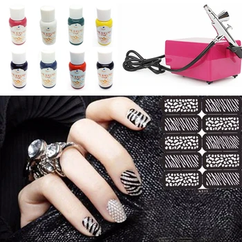 

Multi Style Airbrush Nail Art Kit Aerograph paint for nail Air Brush Compressor 8 Basic Color Pigments For Nail Tattoo