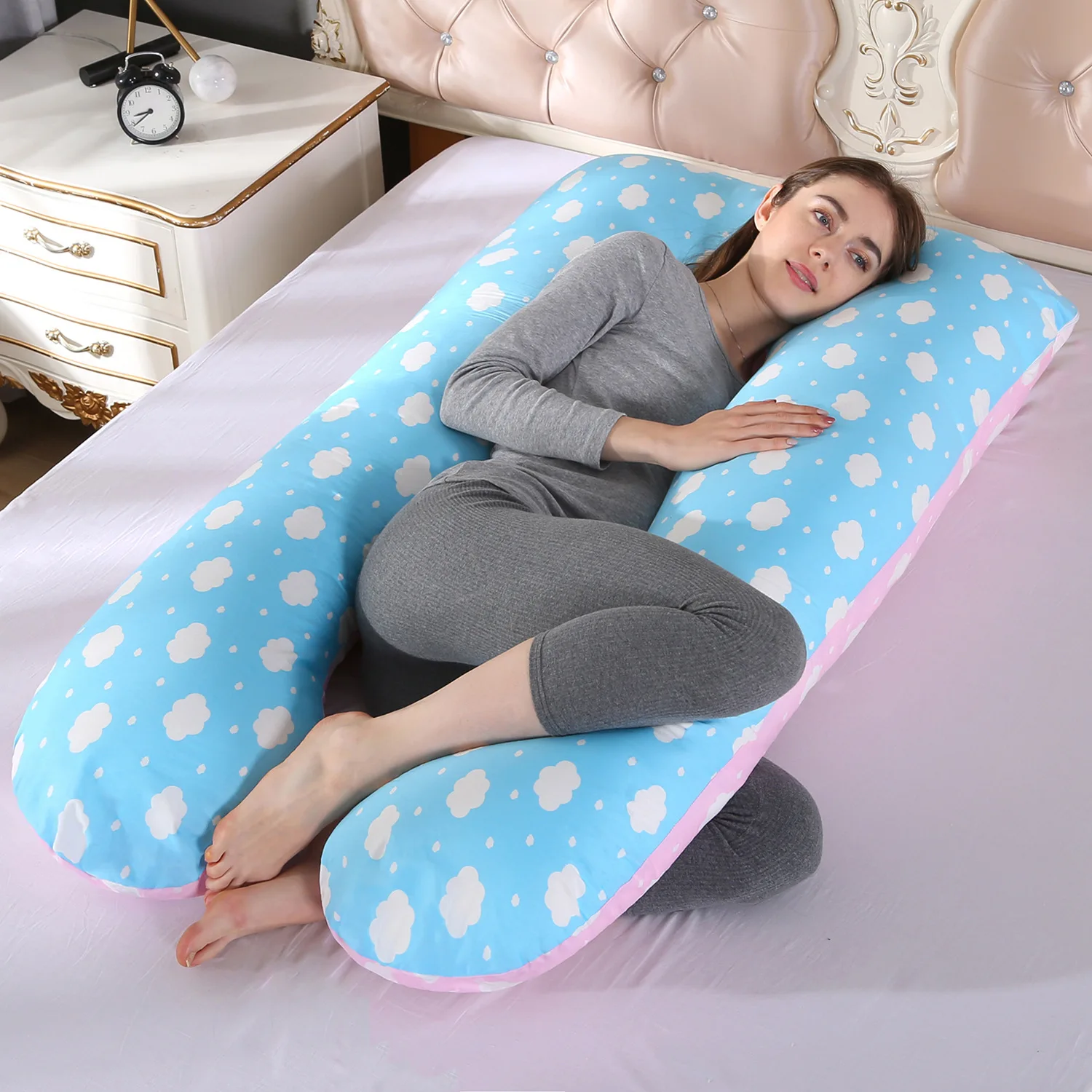 Подушка для сна для беременных женщин PW12 100% хлопок кролик печать u-образный подушки для беременных Беременность боковые Шпалы