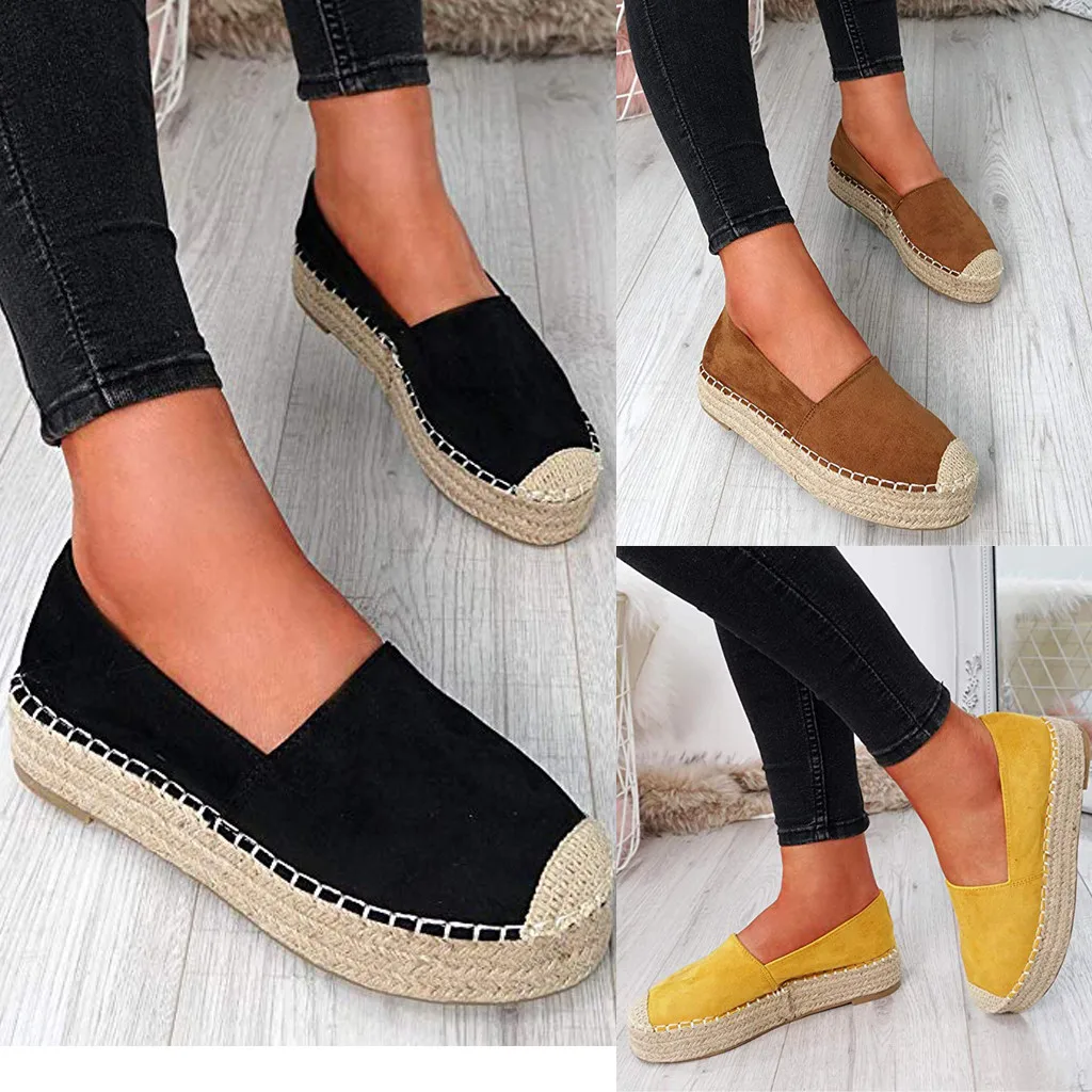

Women's Fashion Grass Weaving Platform Slip On Round Toe Casual Flats Boat Shoes #4
