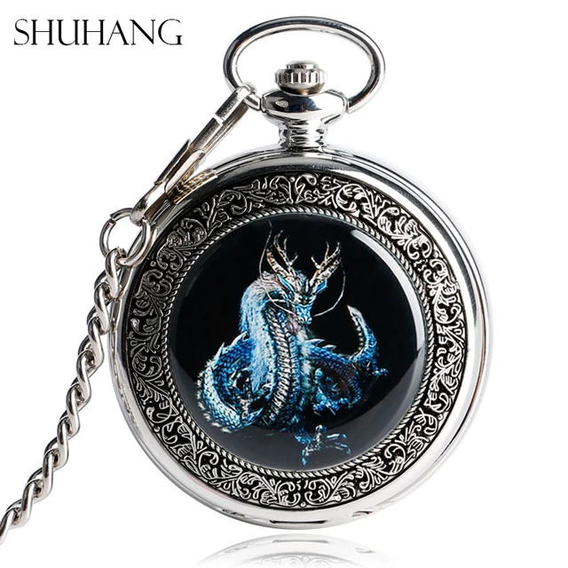 SHUHANG Evil Dragon Mechanical Pocket Watches Vintage Silver Steampunk Hand-Wind SHUHANG Evil Dragon Mechanical Pocket Watches Vintage Silver Steampunk Hand-Wind