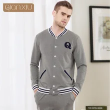 Весенняя брендовая Домашняя одежда пары повседневные наборы пижам Для мужчин из хлопка; одежда с овальным вырезом; Пижама с воротником, костюм для мальчиков, рубашка с длинными рукавами+ Штаны