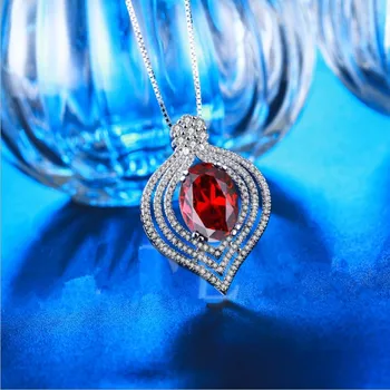 

High-end platinum-plated trend pendant with red zircon 925Sliver Crystals from Swarovskis Necklaces Wedding jewelry For Women