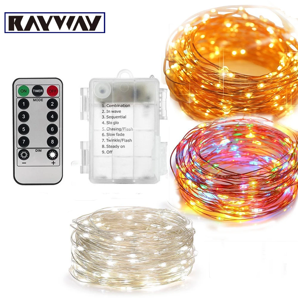 

Christmas String Lights 5M 10M Warm White/RGB Waterproof Battery Powered 8 Mode Timed Dimmable Garland Decorate Light String