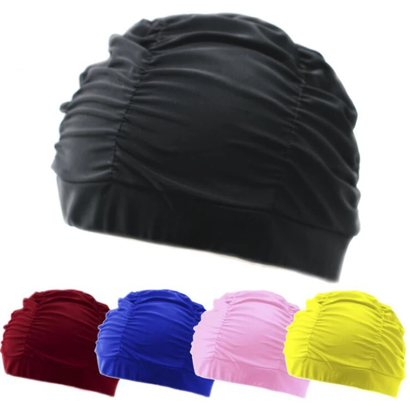 Long Hair Waterproof Swimming Swim Pool Cap Hat Nylon Fabric for Adult Unisex 