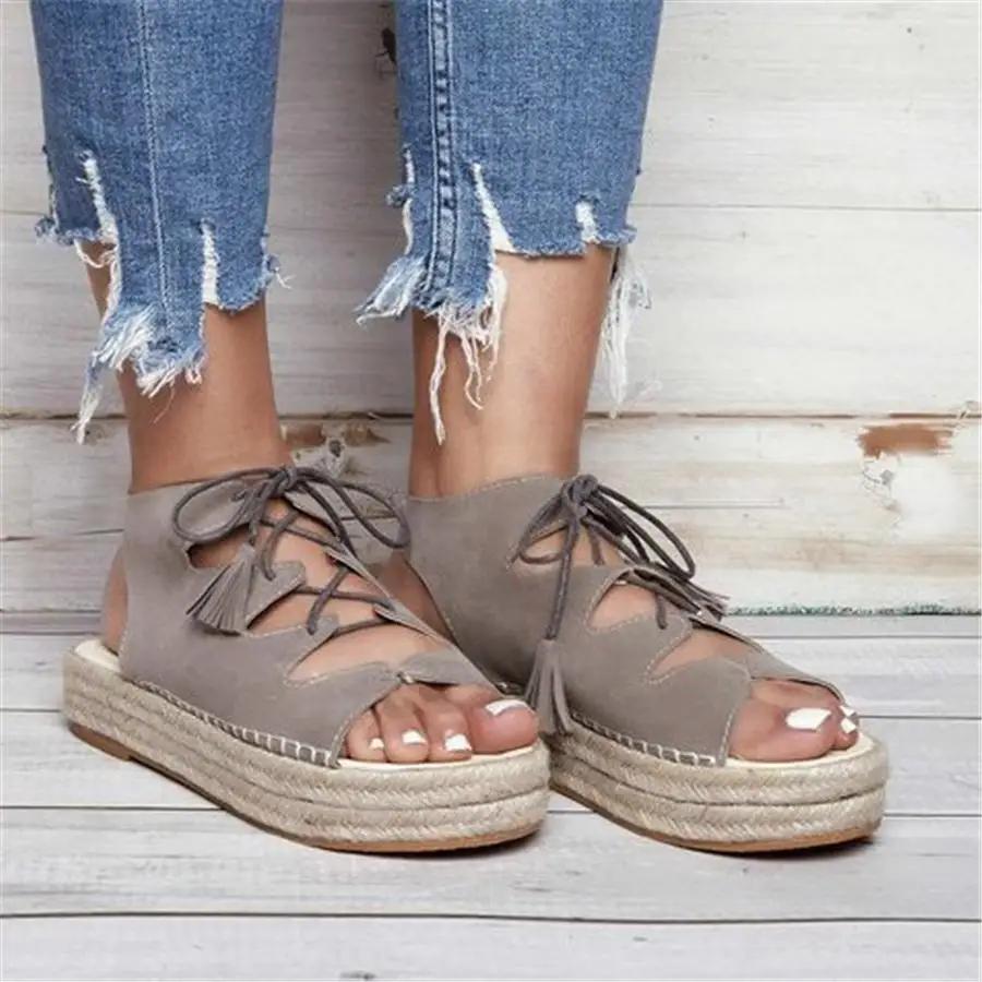 

Roman Flock Platform Sandals For Women Casual Shoes Summer Female Sandals Thick-Bottom Ladies Lace-up Woven Sandalias Mujer 2019
