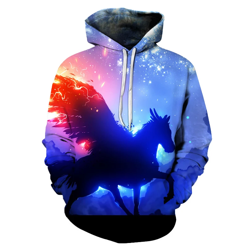 

Loose Sweatshirt Men's Casual 2019 Autumn & Winter New Long Sleeve Fashion 3D Print Cool Pegasus Star Hoodie Size S-6XL