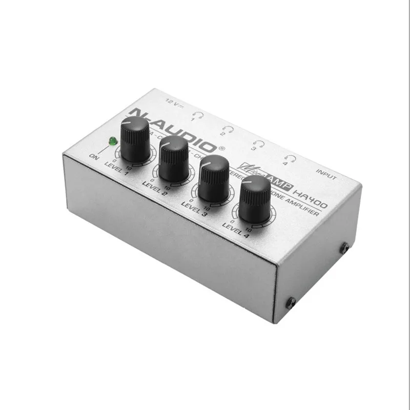 HA400 Ultra-compact 4 Channels Mini Audio Stereo Headphone Amplifier With Power Adapter Silver