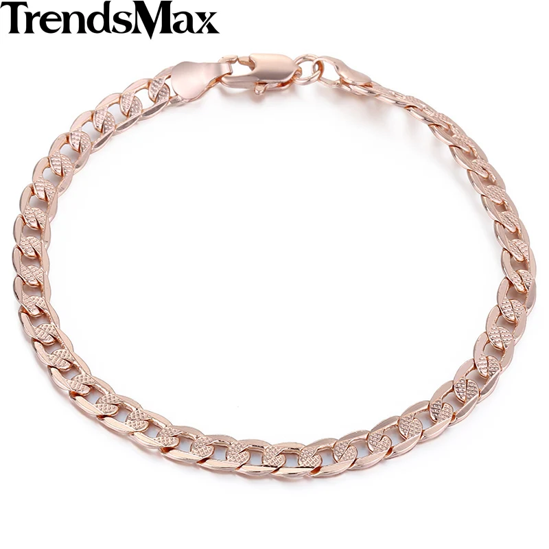 Trendsmax 5mm Curb Bracelets For Women Mens 585 Rose Gold Bracelet Wholesale Dropship Jewelry ...