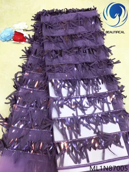 

BEAUTIFICAL african lace fabrics 3d tassels mix sequins net lace fabric 5yards/lot New Design nigerian lace fabric ML1N870