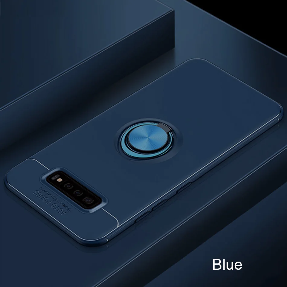 Роскошный противоударный чехол с металлическим кольцом для samsung Galaxy S8 S9 Plus S10 Lite чехол для телефона чехол для S10E Note 8 9 мягкий чехол - Цвет: Blue