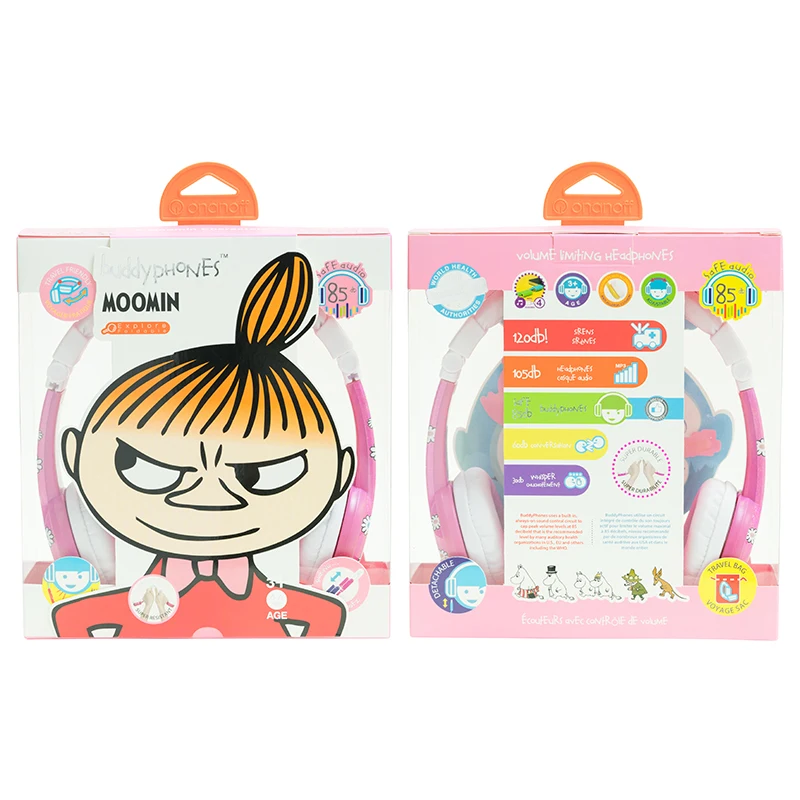 ONANOFF BuddyPhones MOOMIN Headphones Kids Safe Volume Limiting Wired Headsets Cartoon Cute Children Earphones With Microphone