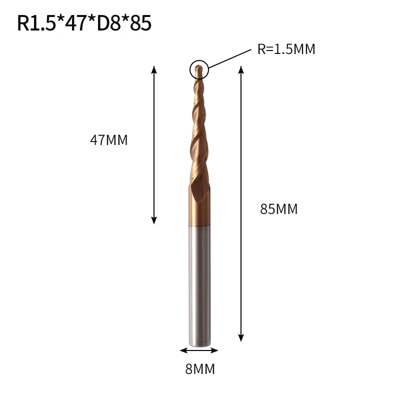 Augusttools 1 шт. коническая конусная фреза HRC60 из твердого карбида вольфрама коническая фреза с ЧПУ конусная резьба по дереву и металлу - Длина режущей кромки: R1.5X47XD8X85L