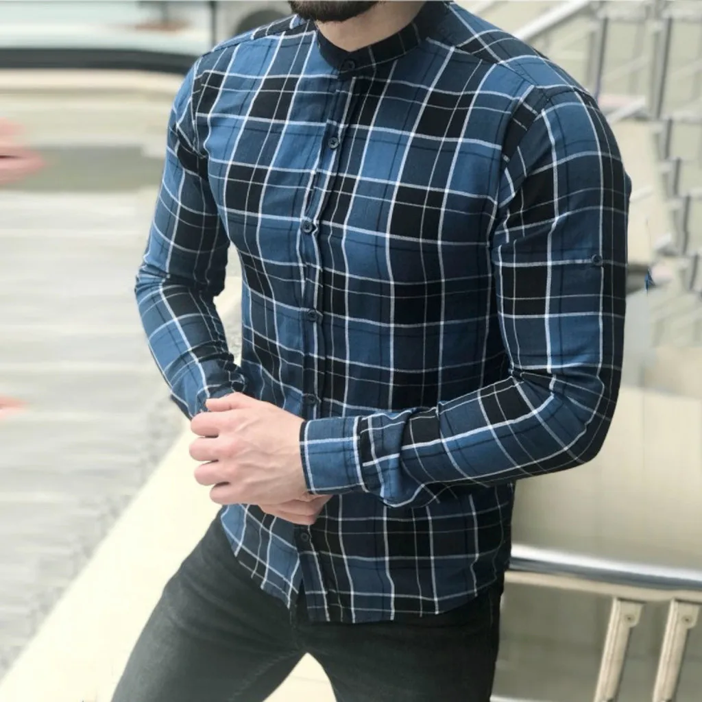 Mens Blouse Camisa Masculina Long Sleeve Lattice Plaid Painting ...