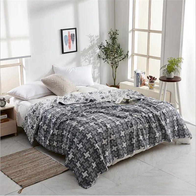 200*230cm 3 layers Muslin Lightweight Summer Blanket for Bed Sofa Combed Cotton Quick Dry Throw Blankets Bed Coverlet sheet - Цвет: 200x230cm