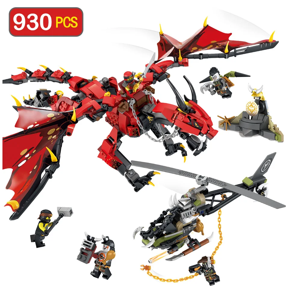 

930PCS Movie Series Building Blocks Compatible LegoINGLYS Ninjagoed Flame Dragon Figures Helicopter Model Assemble Toy For Boys