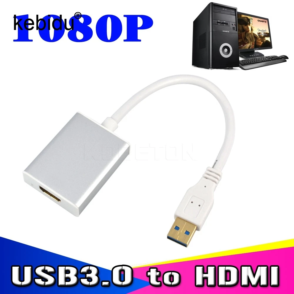 

Kebidu 1080P USB 3.0 to HDMI Converter Adapter Cable Male to Female Multi Display Graphic Adater for Desktop Laptop HDTV