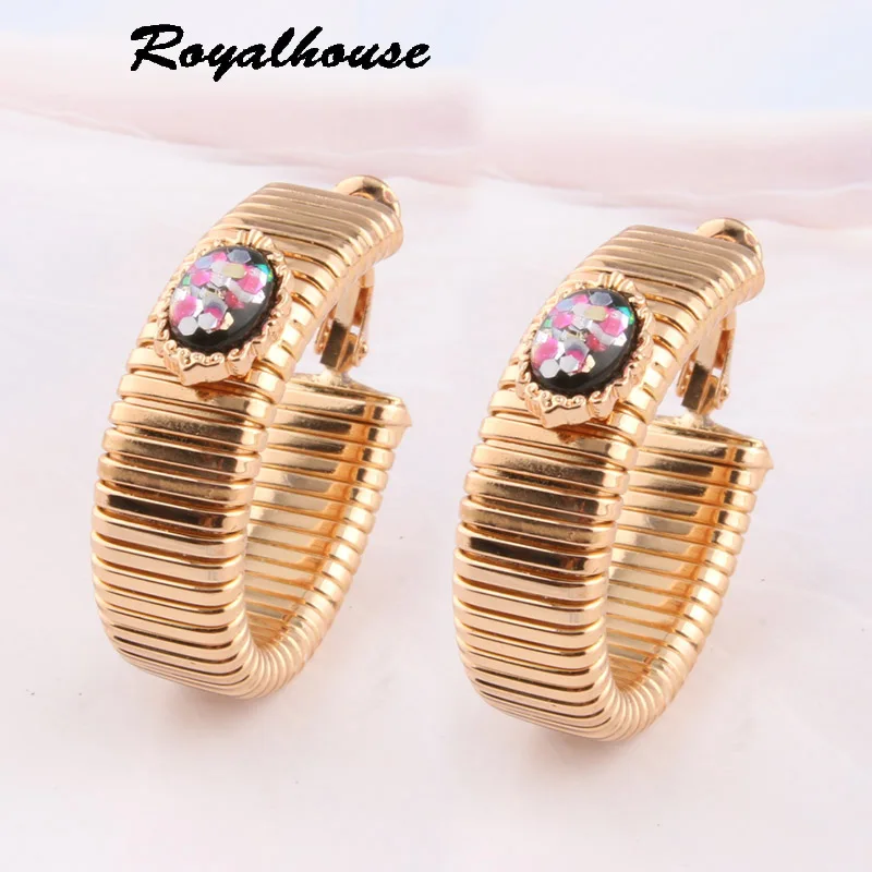 

Royalhouse Hoop Earrings Spring Earring Metal Retro Stone Big Earring For Woman Yellow Gold Large Brinco Ear Oorbellen Gift