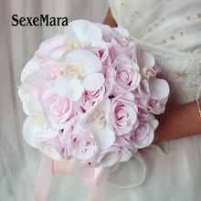 Розовый Свадебный букет ручной работы искусственный цветок Роза buque casamento Свадебный букет для украшения свадьбы