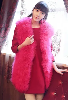 

Spring autumn women fur vest new style natural ostrich fur ladies long design winter women's warm jacket 90cm length pink