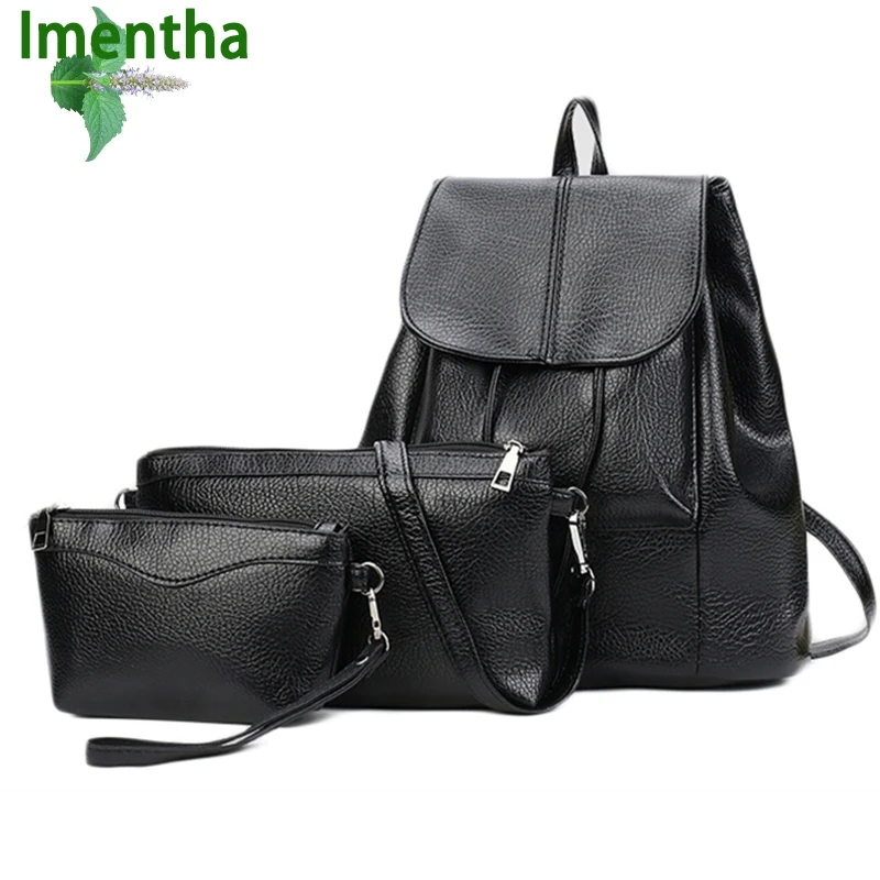 3pcs/set super light black backpack women mochila feminina mochila escolar school bags for women 2017 leather backpack bagpack