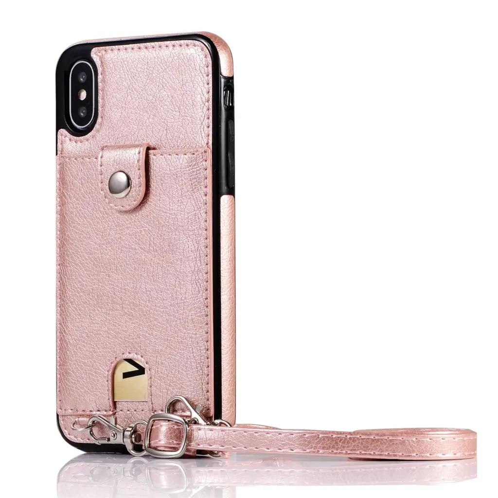 For Samsung Note 10 Plus 10+ S8 S9 S10 Plus S10E S7 Edge Case Wallet Leather Cover For iPhone X 11 Pro XR XS Max 7 8 6 6s Plus - Color: Rose Gold