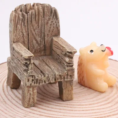 2pcs Mini Simulated Wood Chair Ornament Resin Craft Micro Landscape Home Decor