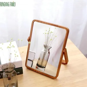 

European HD Makeup Mirror Wood Office Bathroom Accessories Standable Desktop Decoration Mirror Standing Cosmetic Dresser Mirror