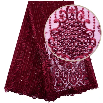 

2019 Hot Sale Embroidered African Lace Fabric High Quality With Plenty Beads French Net Guipure Lace Fabrics For Wedding 1399