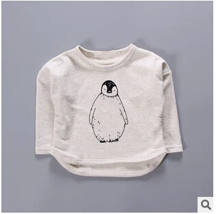 Новинки осени одежда для девочек и мальчиков для малышей футболки длинный рукав хлопок рисунок-пингвины футболки для малышей кофты детская одежда - Цвет: Слоновая кость