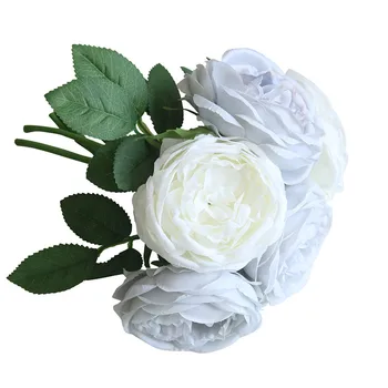 

Artificial Fake Rose Silk Flowers 5 Flower Head Leaf Garden Decor Bridal Bouquet wedding party dried flowers
