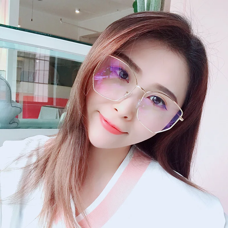 

New Sexy Big Cat Eye Glasses Frames Women Brand Black Silver Gold Clear Fashion Transparent Glasses Square metal frame ZB-96