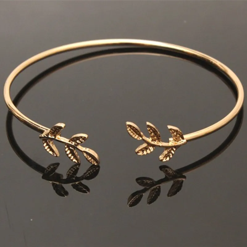 

Hot New Leaves Gold & Silver Plated Bracelets Bangles Fashion Open Bangle For women cuff bracelet Wholesale free shipping