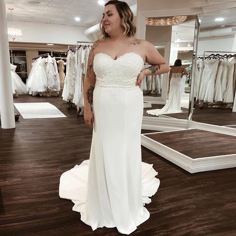 

Vestido De Novia 2019 New White Ivory Plus Size Beach Wedding Dresses Sweetheart Neckline Appliques Chiffon Bridal Dress Custom