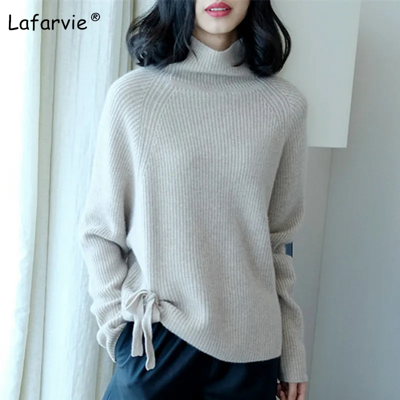 

Lafarvie Cashmere Blended Turtleneck Knitted Sweater Women Tops Autumn Winter Soft Warm Female Pullover Knitting Loose Sweater