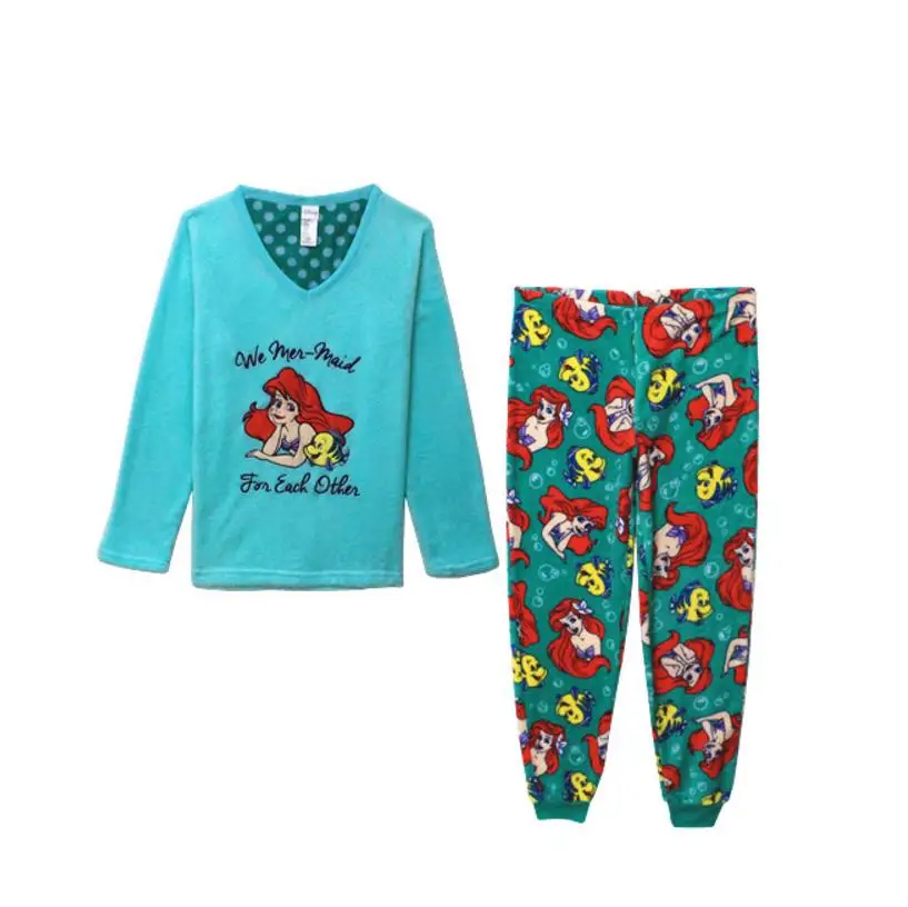 

The Little Mermaid Princess Pajama Sleep Set Top and Pants Coral velvet Pajamas Causal Adlut Suits Cosplay Costumes