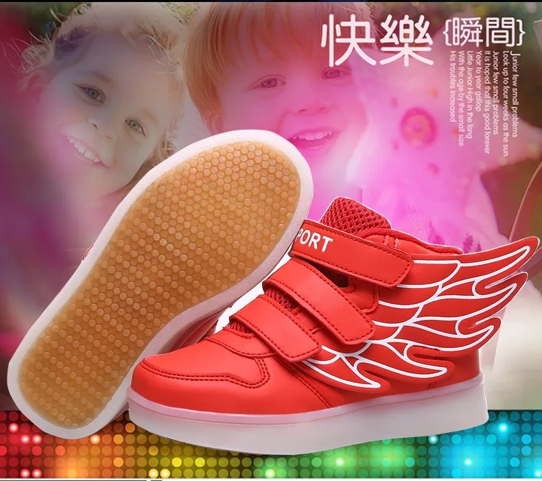 Весна и осень новая мода девочки светодио дный детская обувь крылья для кроссовок детская обувь светящиеся кроссовки
