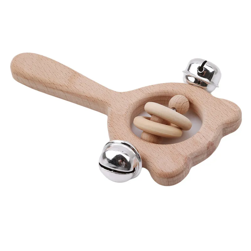 

Baby Toys Beech Wood Bear Hand Teething Wooden Ring Can Chew Beads Baby Rattles Play Gym Montessori Stroller Toys fit for Baby