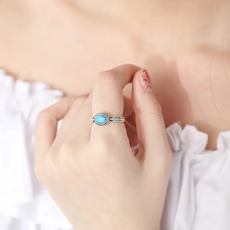 DreamySky Настоящее 925 пробы серебряные синие кольца для женщин открытый размер обручальное кольцо красивые ювелирные изделия Прямая поставка