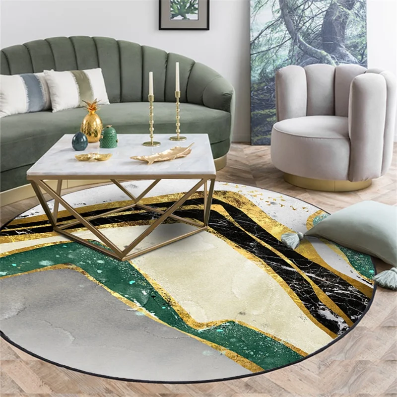 

Fashion Modern Abstract Green Golden Mountain Print Bedroom Living Room Parlor Round Nonslip Mat Area Rug Decorative Carpet