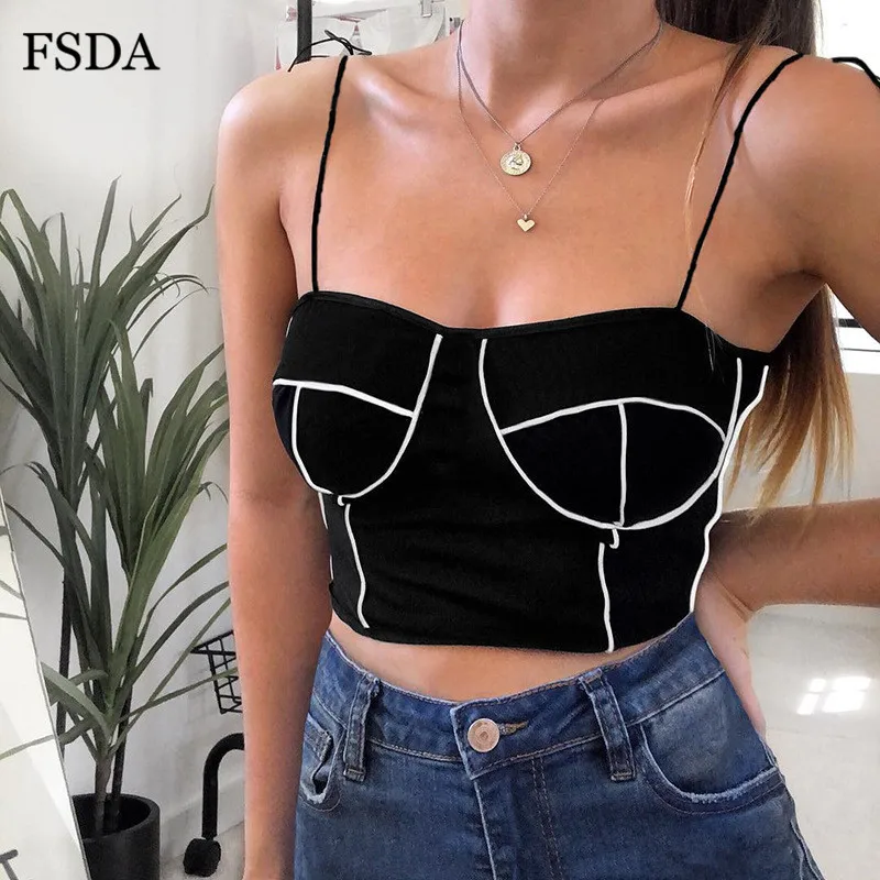FSDA черный однотонный летний укороченный топ со шнуровкой и бантом, уличная одежда, облегающие Женские топы - Цвет: Черный