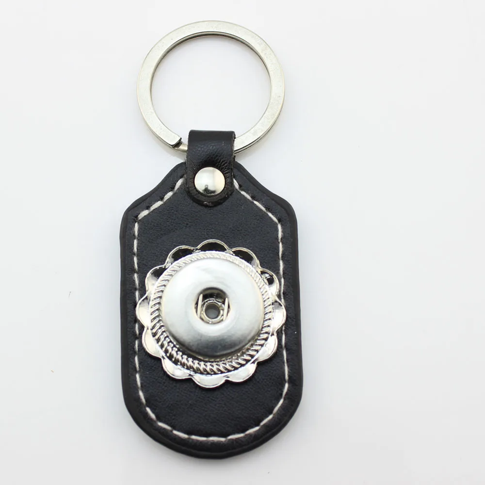 Key chain Leather Black Snaps Key chain Key Rings For Metal Snap Button