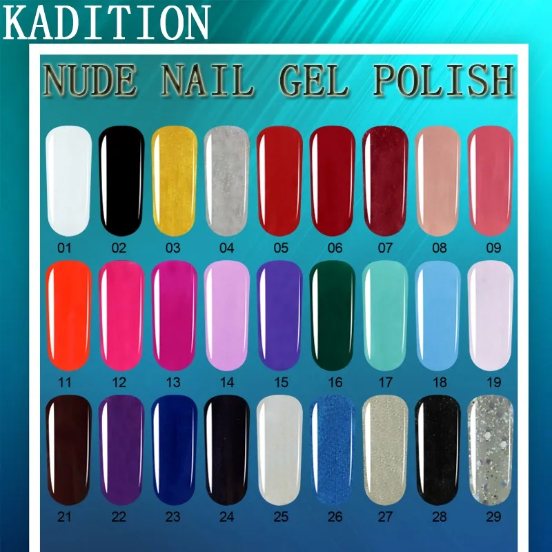 

KADITION Quality 7ml Semi Permanent Gel Varnish Colorful Gel Nail Polishes Nail Art UV Series 29 Colors Soak Off Nail Polish