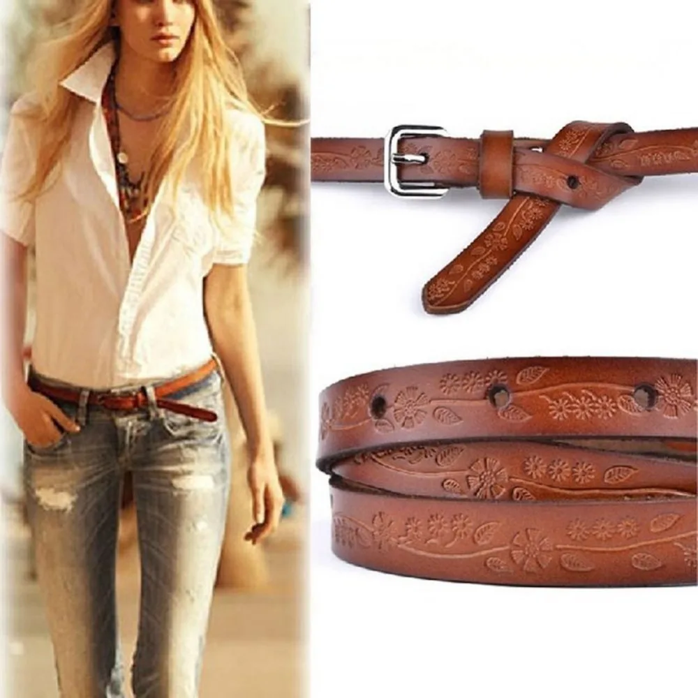 

Woman Print Floral Leather Belts Genuine Leather Belt Buckle Pin Buckle Female Vintage Waistband Jeans Sash Belt Strap Gift