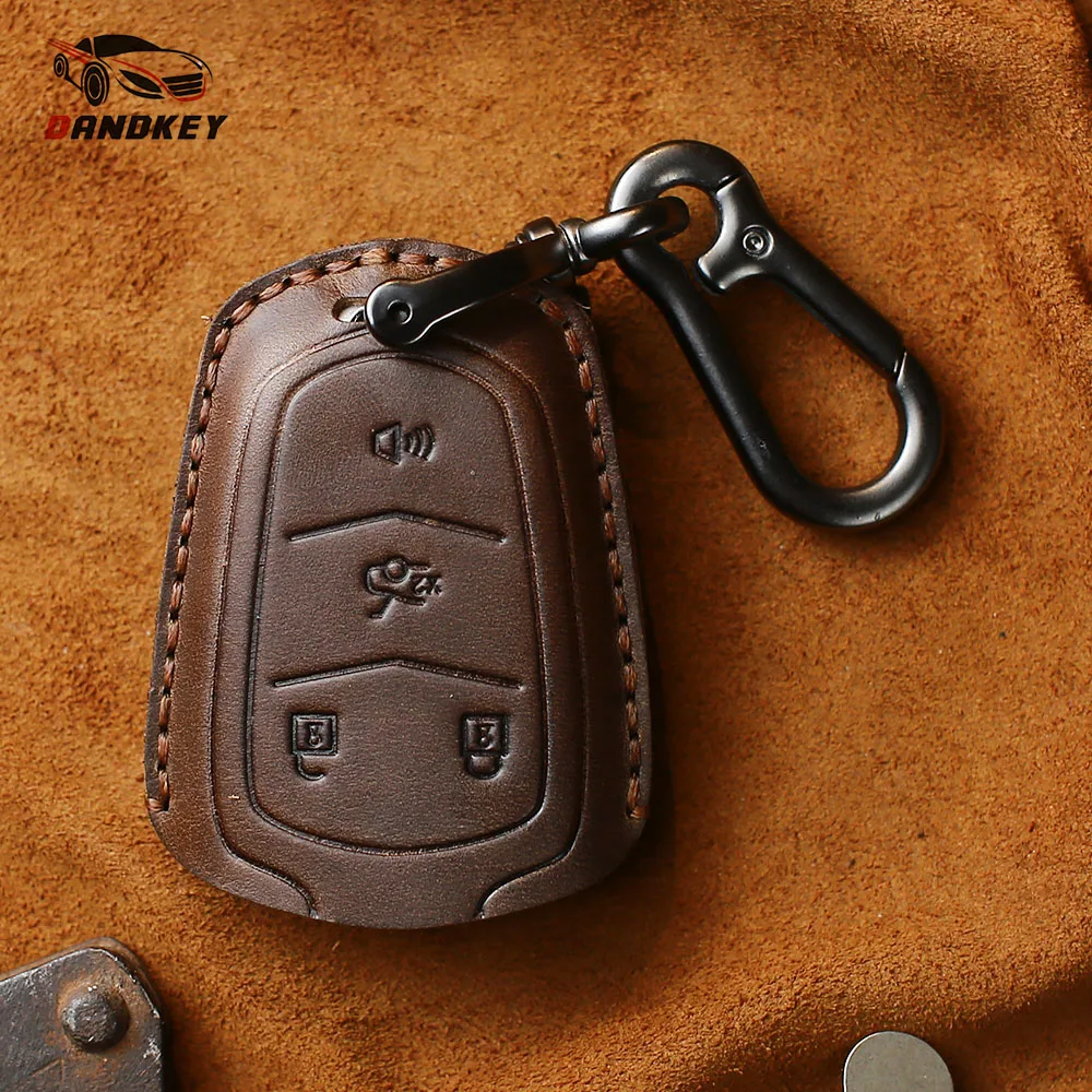 

Dandkey New Genuine Leather Car Remote Key Case Cover For Cadillac Escalade ATS CTS XTS SRX XT5 BLS Key Chain Shell 4 BT Keyring