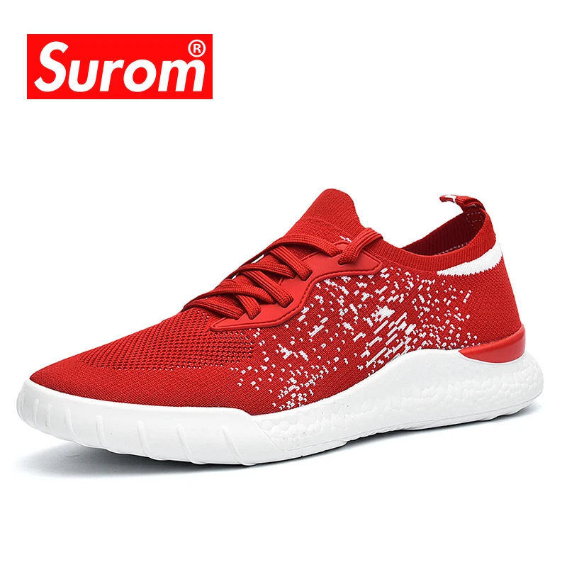 

SUROM Breathable Men Sneakers Male Shoes Adult Red Black White High Quality Comfortable Non Slip Soft Mesh Men shoes 2018 Autumn