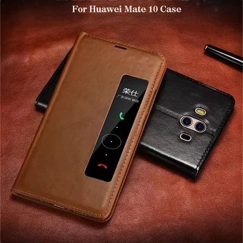

XOOMZ Hot Sale For Huawei Mate 10 Case Luxury Brand Hard Smart Window Genuine Leather Armor Flip Protective Phone Case Cover